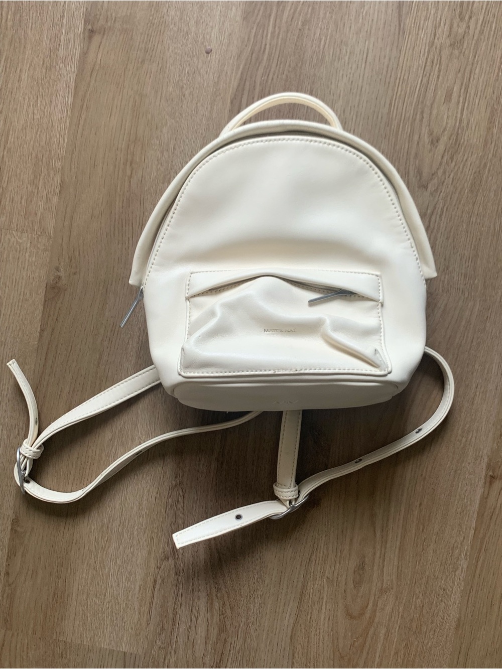 Matt & Nat mini backpack neutral vegan leather zipper straps pocket beige